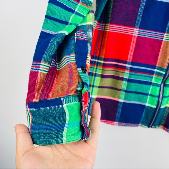 Chaps Denim Plaid Flannel Colorful Zip Up shirt Women Size S - Picture 9 of 14